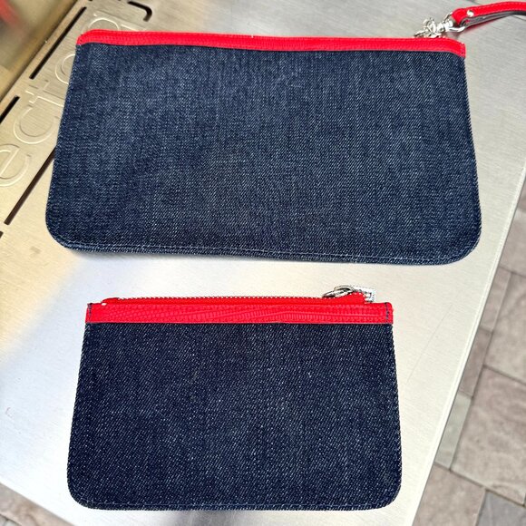 GUESS Denim Logo Wristlet Clutch + Small Pouch Set – Red Trim EUC - Picture 2 of 9